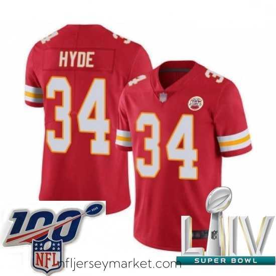 Superb 2020 Super Bowl LIV Kansas City Chiefs #34 Carlos Hyde Red Team Color Vapor Untouchable Limited Player Football Jersey