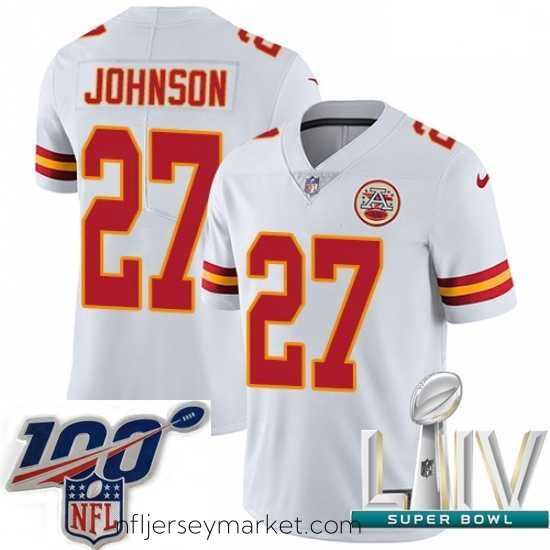 Stunning 2020 Super Bowl LIV Nike Kansas City Chiefs #27 Larry Johnson White Vapor Untouchable Limited Player NFL Jersey