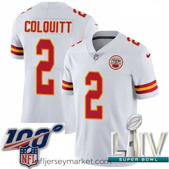Magnificent 2020 Super Bowl LIV Nike Kansas City Chiefs #2 Dustin Colquitt White Vapor Untouchable Limited Player NFL Jersey