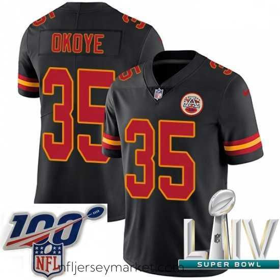 Stunning 2020 Super Bowl LIV Nike Kansas City Chiefs #35 Christian Okoye Limited Black Rush Vapor Untouchable NFL Jersey