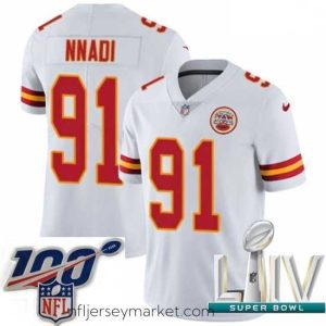 Magnificent 2020 Super Bowl LIV Nike Kansas City Chiefs #91 Derrick Nnadi White Vapor Untouchable Limited Player NFL Jersey