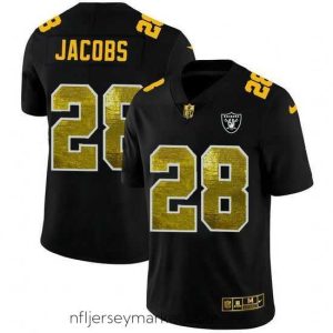 Magnificent Las Vegas Raiders 28 Josh Jacobs Black Nike Golden Sequin Vapor Limited NFL Jersey