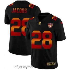 Luxurious Las Vegas Raiders 28 Josh Jacobs Black Nike Red Orange Stripe Vapor Limited NFL Jersey