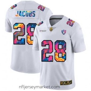 Luxurious Las Vegas Raiders 28 Josh Jacobs White Nike Multi Color 2020 NFL Crucial Catch Limited NFL Jersey