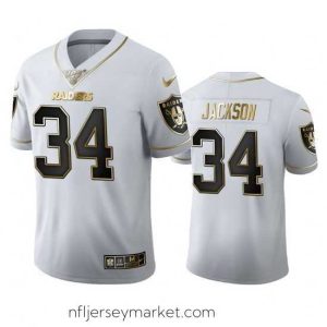 Premium Las Vegas Raiders 34 Bo Jackson Nike White Golden Edition Vapor Limited NFL 100 Jersey