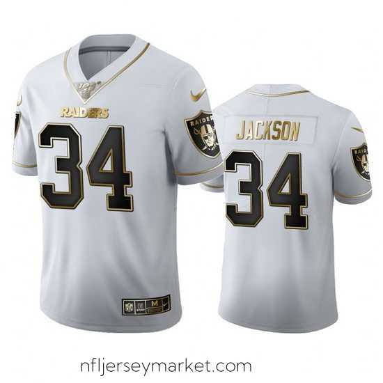 Premium Las Vegas Raiders 34 Bo Jackson Nike White Golden Edition Vapor Limited NFL 100 Jersey
