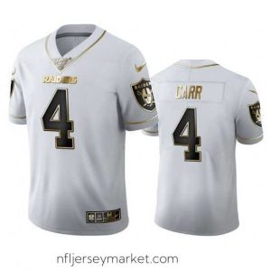 Stunning Las Vegas Raiders 4 Derek Carr Nike White Golden Edition Vapor Limited NFL 100 Jersey