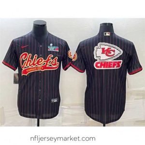 Luxurious Kansas City Chiefs Black Team Big Logo With Super Bowl LVII Patch Cool Base Stitched Baseball Jersey