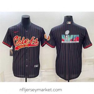 Irresistible Kansas City Chiefs Black With Super Bowl LVII Big Logo Cool Base Stitched Baseball JerseyS
