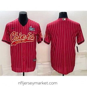 Gorgeous Kansas City Chiefs Blank Red With Super Bowl LVII Patch Cool Base Stitched Baseball Jersey