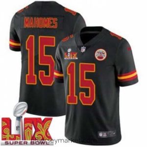 Exquisite Kansas City Chiefs Patrick Mahomes #15 Black 2024 2025 Super Bowl LIX F.U.S.E Stitched Jersey