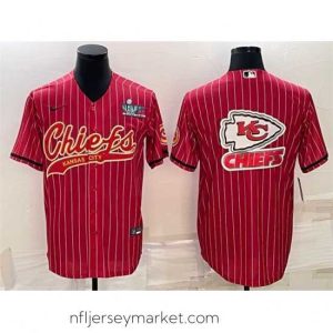 Exquisite Kansas City Chiefs Red Team Big Logo With Super Bowl LVII Patch Cool Base Stitched Baseball Jersey