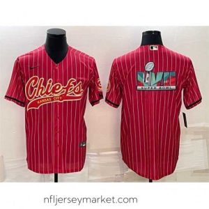 Superb Kansas City Chiefs Red With Super Bowl LVII Big Logo Cool Base Stitched Baseball Jersey