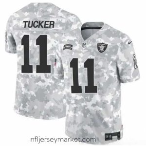 Premium Las Vegas Raiders 11 Tre Tucker 2024 F.U.S.E Arctic Camo Salute To Service Limited Stitched Football Jersey