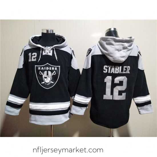 Stunning Las Vegas Raiders 12 Ken Stabler Black Ageless Must Have Lace Up Pullover Hoodie