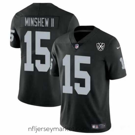 Stunning Las Vegas Raiders 15 Gardner Minshew II Black 2024 65th Anniversary Patch Vapor Stitched Football Jersey