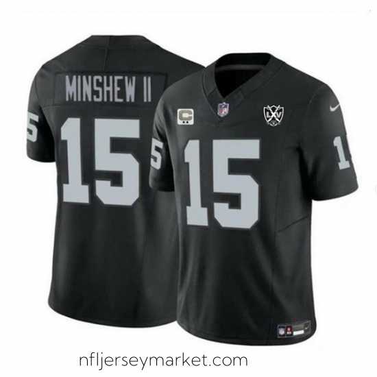 Top notch Las Vegas Raiders 15 Gardner Minshew II Black 2024 F.U.S.E 65th Anniversary Patch Vapor Stitched Football Jersey