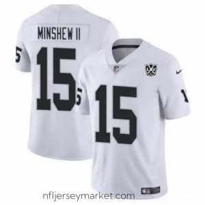 Irresistible Las Vegas Raiders 15 Gardner Minshew II White 2024 65th Anniversary Patch Vapor Stitched Football Jersey