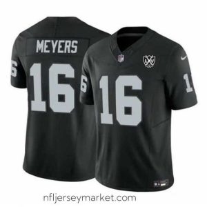 Premium Las Vegas Raiders 16 Jakobi Meyers Black 2024 F.U.S.E 65th Anniversary Patch Vapor Stitched Football Jersey