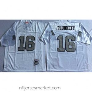 Magnificent Las Vegas Raiders 16 Jim Plunkett White Silver M&N Throwback Jersey