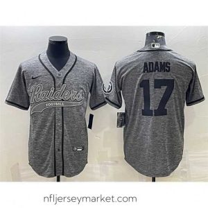 Premium Las Vegas Raiders 17 Davante Adams Grey With Patch Cool Base Stitched Baseball Jersey