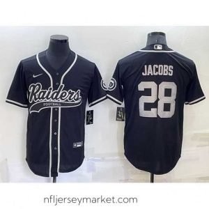 Stunning Las Vegas Raiders 28 Josh Jacobs Black Cool Base Stitched Baseball Jersey