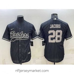 Gorgeous Las Vegas Raiders 28 Josh Jacobs Black With Patch Cool Base Stitched Baseball Jersey