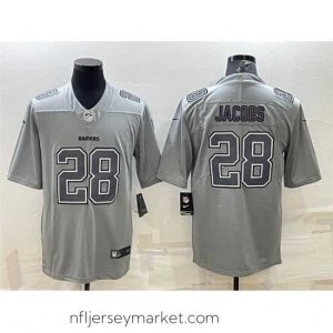Top notch Las Vegas Raiders 28 Josh Jacobs Grey Atmosphere Fashion Stitched Jersey
