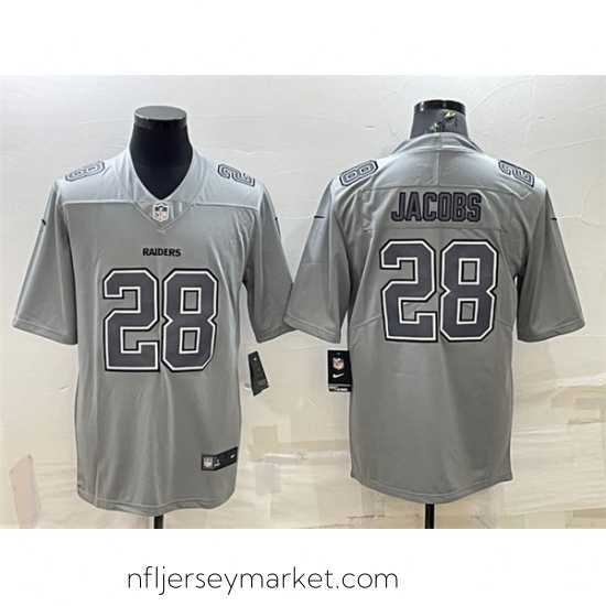 Top notch Las Vegas Raiders 28 Josh Jacobs Grey Atmosphere Fashion Stitched Jersey