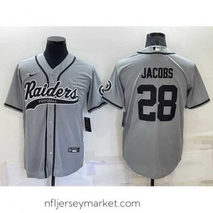 Premium Las Vegas Raiders 28 Josh Jacobs Grey Cool Base Stitched Baseball Jersey