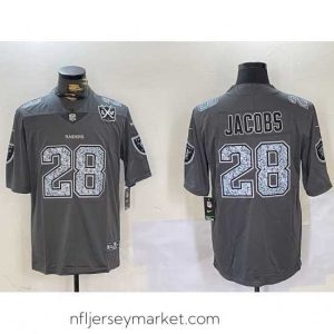 Stunning Las Vegas Raiders 28 Josh Jacobs Grey Limited Stitched Jersey 3