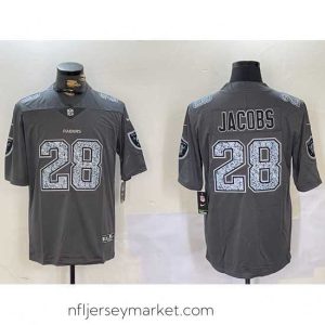 Stunning Las Vegas Raiders 28 Josh Jacobs Grey Limited Stitched Jersey
