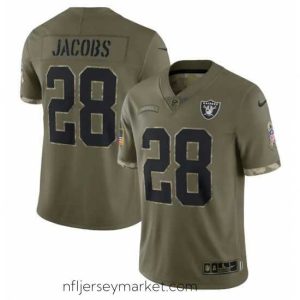 Alluring Las Vegas Raiders 28 Josh Jacobs Olive 2022 Salute To Service Limited Stitched Jersey