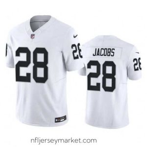 Exquisite Las Vegas Raiders 28 Josh Jacobs White 2023 F.U.S.E Vapor Untouchable Stitched Football Jersey
