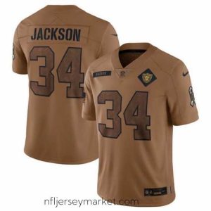 Irresistible Las Vegas Raiders 34 Bo Jackson 2023 Brown Salute To Service Limited Stitched Football Jersey
