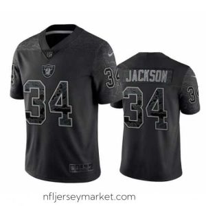 Superb Las Vegas Raiders 34 Bo Jackson Black Reflective Limited Stitched Football Jersey