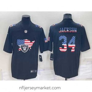 Top notch Las Vegas Raiders 34 Bo Jackson Black USA Flag Limited Stitched Jersey