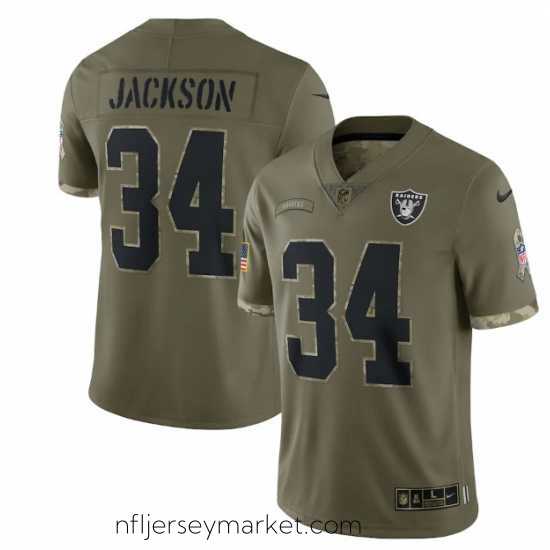 Alluring Las Vegas Raiders 34 Bo Jackson Olive 2022 Salute To Service Limited Stitched Jersey