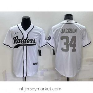 Gorgeous Las Vegas Raiders 34 Bo Jackson White Grey Cool Base Stitched Baseball Jersey