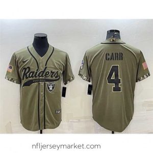 Exquisite Las Vegas Raiders 4 Derek Carr 2022 Olive Salute To Service Cool Base Stitched Baseball Jersey