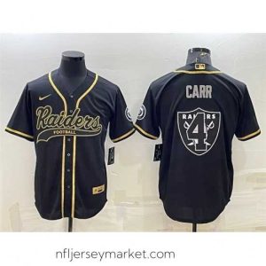 Gorgeous Las Vegas Raiders 4 Derek Carr Black Gold Team Big Logo With Patch Cool Base Stitched Baseball Jersey