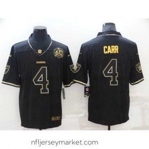 Premium Las Vegas Raiders 4 Derek Carr Black Gold With 60th Anniversary Patch Vapor Limited Stitched jersey