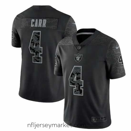 Luxurious Las Vegas Raiders 4 Derek Carr Black Reflective Limited Stitched Football Jersey