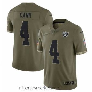Irresistible Las Vegas Raiders 4 Derek Carr Olive 2022 Salute To Service Limited Stitched Jersey