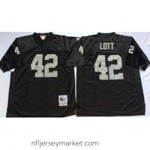 Stunning Las Vegas Raiders 42 Ronnie Lott Black M&N Throwback Jersey