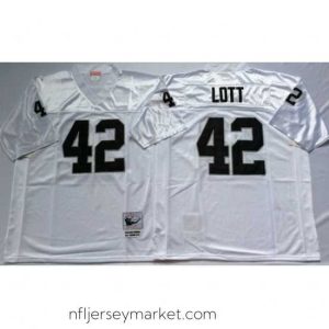 Luxurious Las Vegas Raiders 42 Ronnie Lott White M&N Throwback Jersey