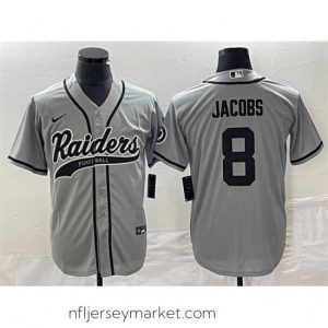 Top notch Las Vegas Raiders 8 Josh Jacobs Gray Cool Base Stitched Baseball Jersey