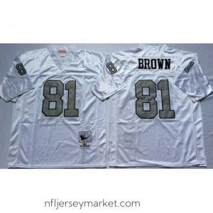 Magnificent Las Vegas Raiders 81 Tim Brown White Silver M&N Throwback Jersey