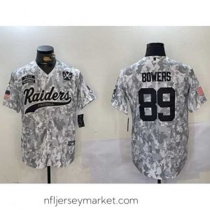 Top notch Las Vegas Raiders 89 Brock Bowers 2024 Arctic Camo Salute To Service Stitched Baseball Jersey 1