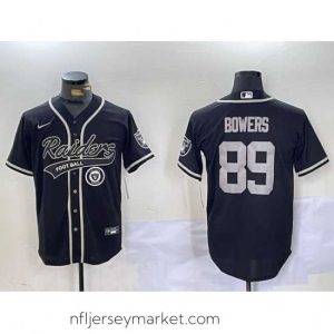 Premium Las Vegas Raiders 89 Brock Bowers Black Cool Base Stitched Baseball Jersey 7